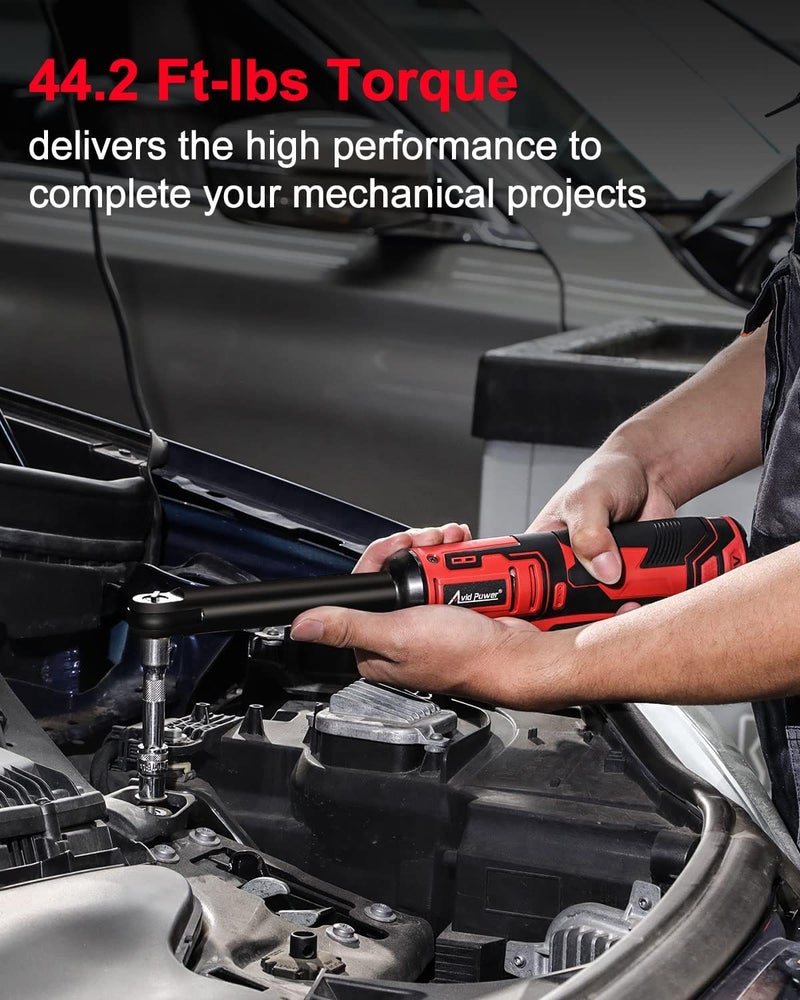 AVID POWER 3/8" Extended Cordless Electric Ratchet Wrench, 60N.m(44.2 Ft-lbs) 12V Power Ratchet Wrench Kit, Variable Speed Trigger, 10 Sockets & 2.0Ah Li-Ion Battery - Image 2